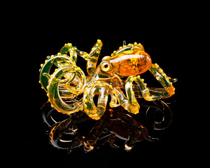 Bronze Orange Uranium Glass Octopus Figurine – Handmade Lampwork UV Reactive Collectible