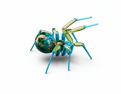 Bronze Blue Orange Uranium Glass Spider Figurine – Miniature Insect – Sci-Fi Glow in the Dark Sculpture – Handmade Lampwork