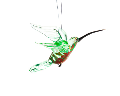 Green Red Uranium Glass Hummingbird Pendant Glowing UV Bird Figurine Handmade Lampwork Hanging Miniature