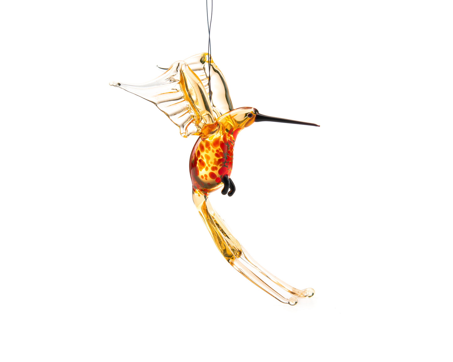 Bronze Green Red Uranium Glass Hummingbird Pendant Glowing UV Bird Figurine Handmade Lampwork Hanging Miniature