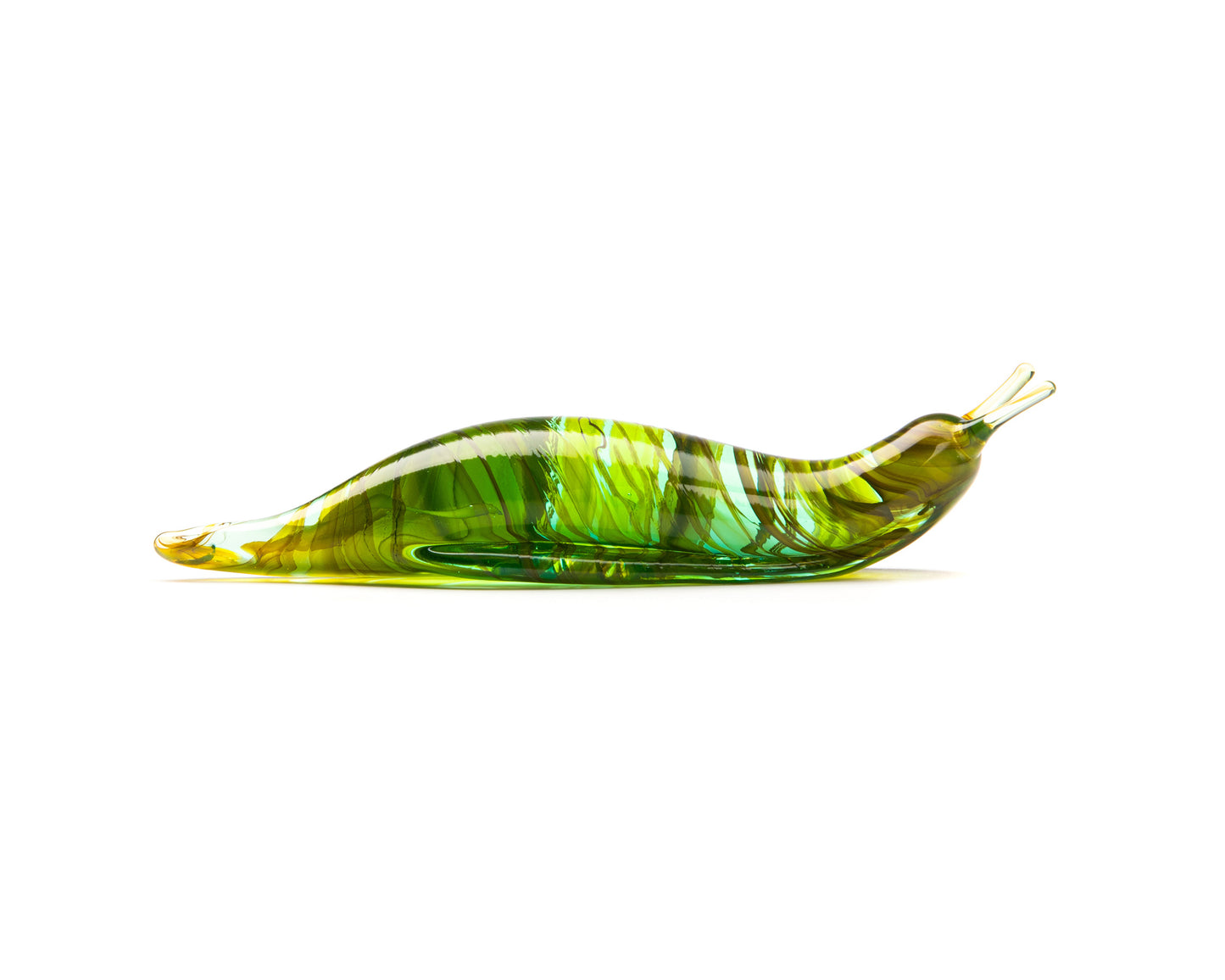Deep Green Uranium Glass Slug Figurine UV Reactive Green Hand Blown Lampwork Animal Art Collectible Gift