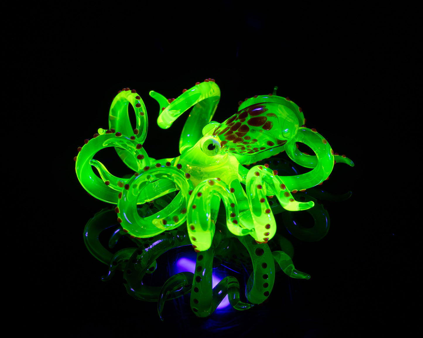 Red Bronze Handmade Uranium Glass Octopus – Luminous Marine Sculpture