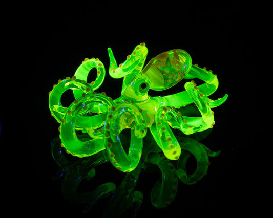 Bronze Orange Uranium Glass Octopus Figurine – Handmade Lampwork UV Reactive Collectible