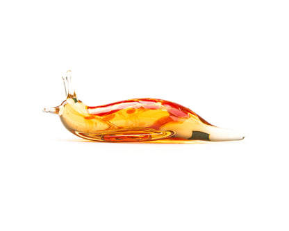 Deep Bronze Red Uranium Glass Slug Figurine UV Reactive Green Hand Blown Lampwork Animal Art Collectible Gift