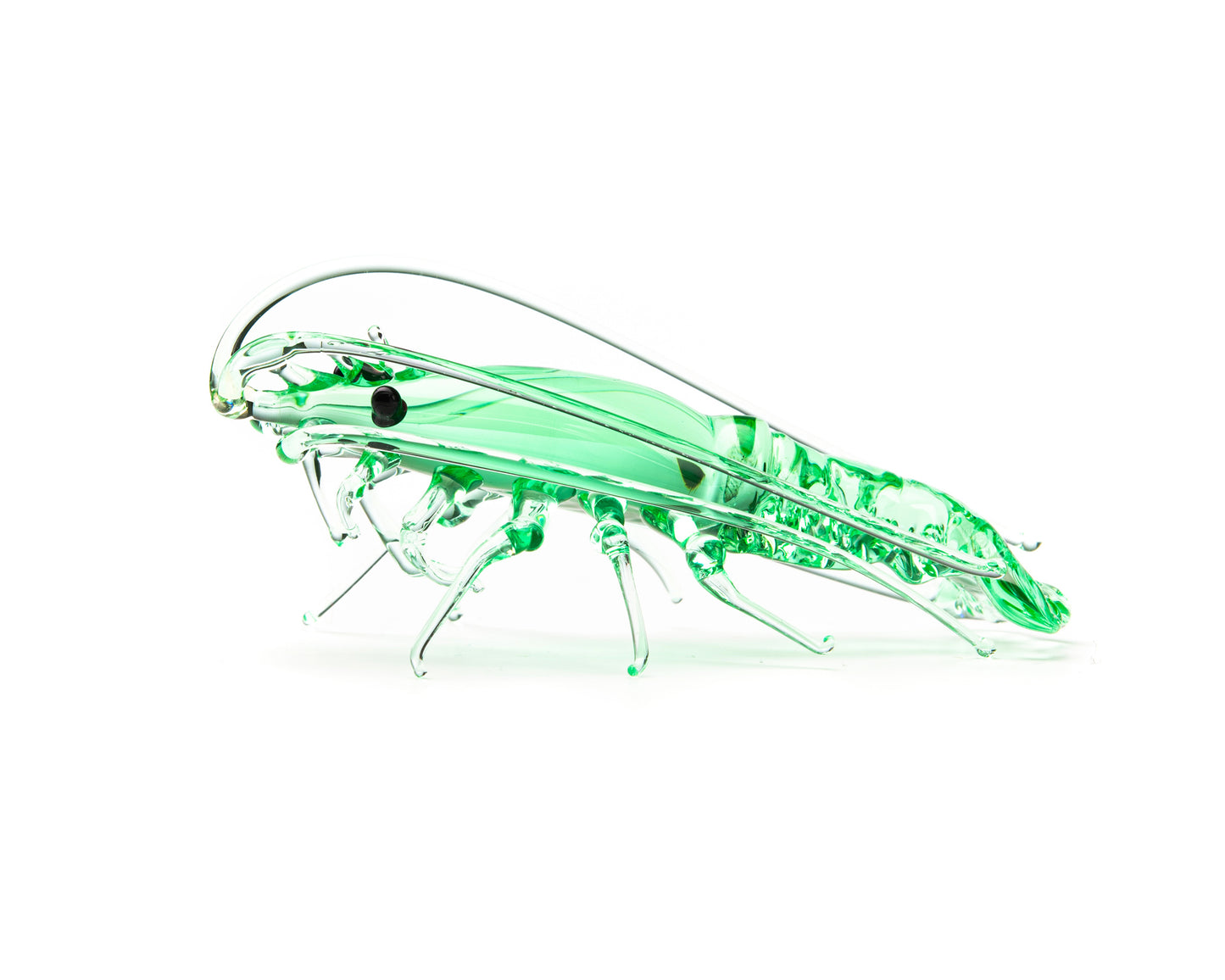 Uranium Glass Shrimp Figurine – Handblown Lampwork Miniature, UV Reactive Collectible