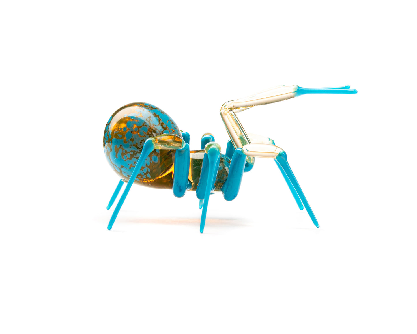 Bronze Blue Orange Uranium Glass Spider Figurine – Miniature Insect – Sci-Fi Glow in the Dark Sculpture – Handmade Lampwork