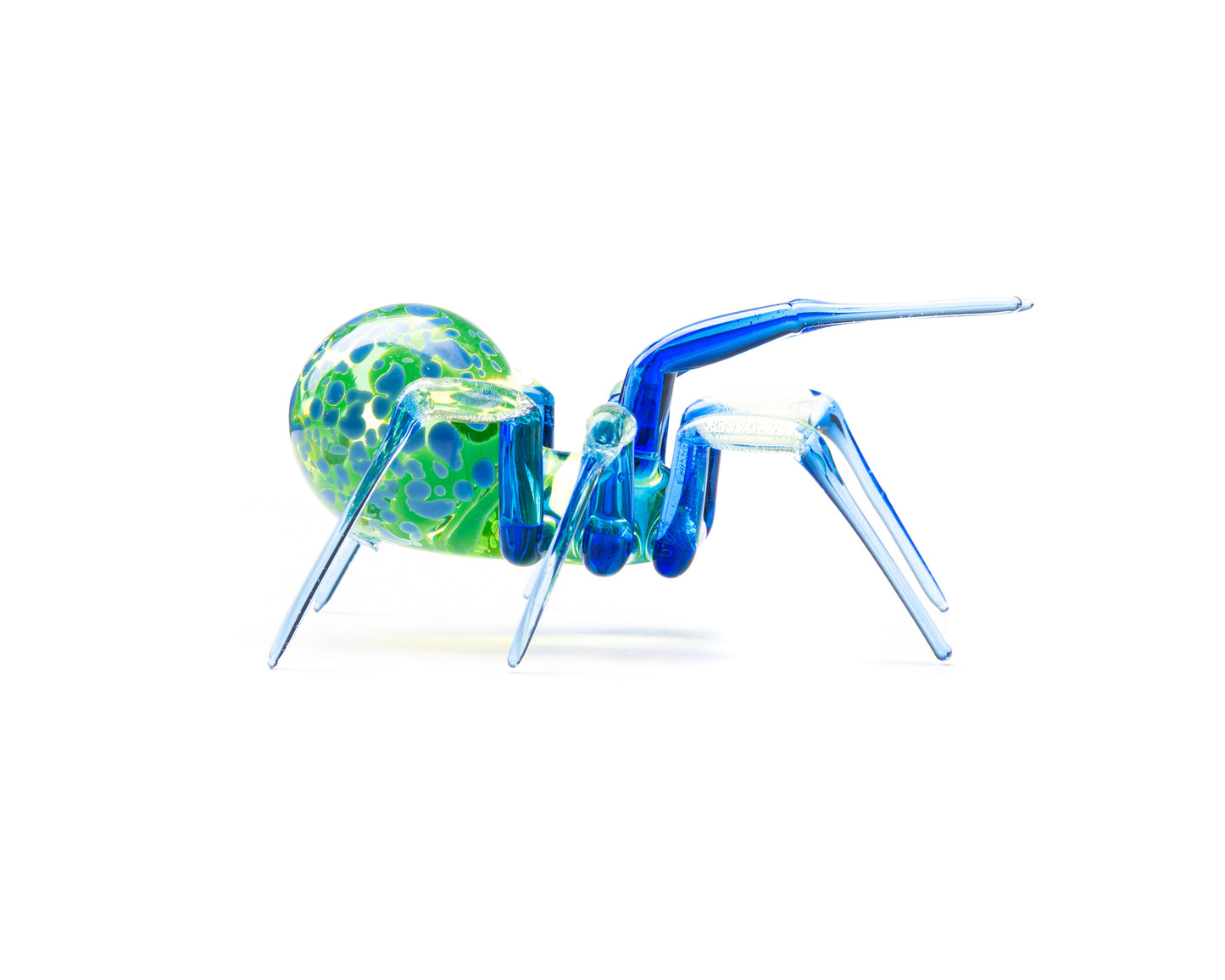 Deep Blue Green Uranium Glass Spider Figurine – Miniature Insect – Sci-Fi Glow in the Dark Sculpture – Handmade Lampwork