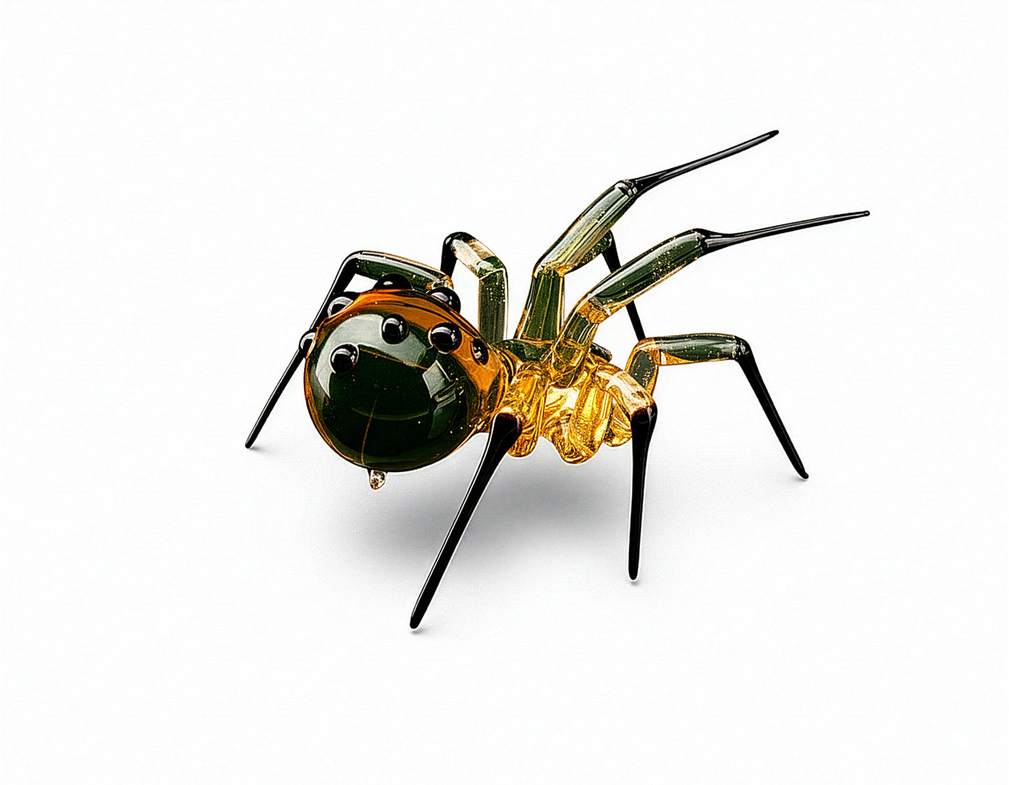 Bronze Black Uranium Glass Spider Figurine – Miniature Insect – Sci-Fi Glow in the Dark Sculpture – Handmade Lampwork