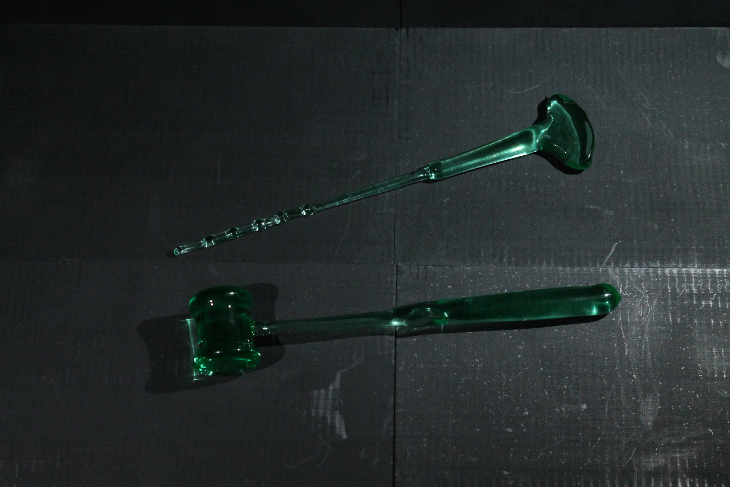Uranium Glass Lobotomy Tool Set – Glowing Horror Art, Dark Medical Glass Sculpture, UV Reactive Creepy Decor for Curio Cabinet