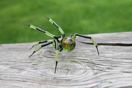 Large Green And Yellow Murano Glass Spider Figurine Handmade