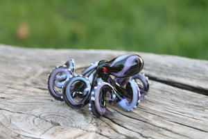 Purple Black Blown Glass Octopus, Glass Octopus, Glass, Octopus, Ocean, Octopus Sculpture, Squid, Kraken, Sea, Cephalopod, Blown Glass, Octopus Figurine