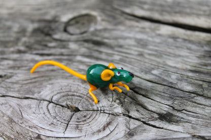 Green And Yellow Glass Rat Figurine – Handcrafted Murano Miniature