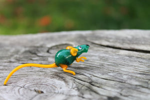 Green Yellow Exquisite Handcrafted Miniature Glass Rat Figurine - Intricate Detailing and Lifelike Appearance