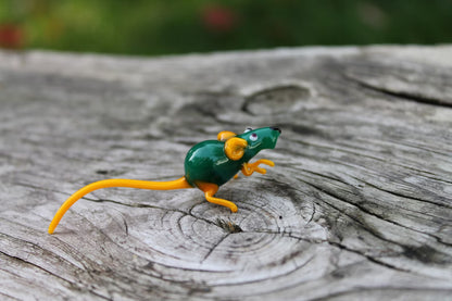 Green And Yellow Glass Rat Figurine – Handcrafted Murano Miniature