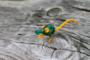 Green Yellow Exquisite Handcrafted Miniature Glass Rat Figurine - Intricate Detailing and Lifelike Appearance