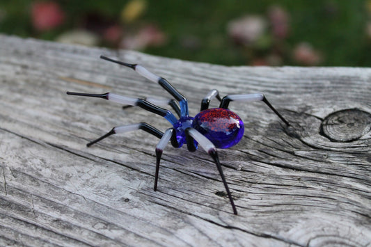 Unique Blue And White Glass Spider With Red Sparkle Abdomen
