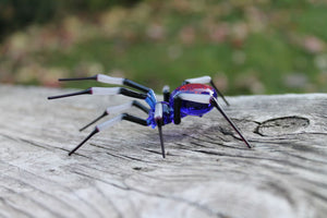 Blue Glass  black Garden Spider Sculpture, Blown Glass Figurine Art Insect, Glass Spider Figurine  Blown Glass Spider Glass Spider Miniature