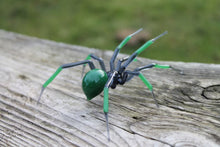 Load image into Gallery viewer, Green Grey Art Glass Spider Figurine, Blown Glass Spider
