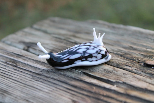Black And White Glass Sea Slug Sculpture With Crown