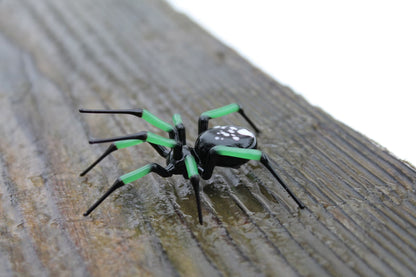 Hand Blown Glass Spider Figurine With Green Legs And Black Body