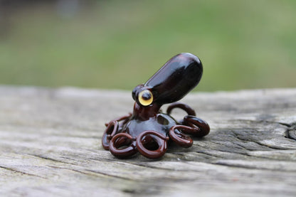 Handmade Dark Brown Glass Octopus Figurine Miniature Sea Animal Decor
