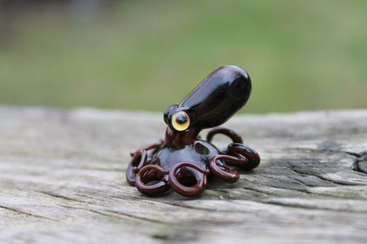 Handmade Dark Brown Glass Octopus Figurine Miniature Sea Animal Decor