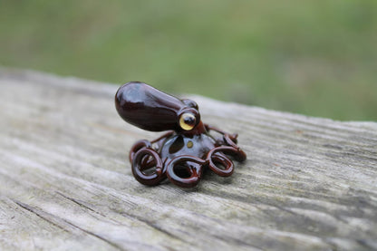 Handmade Dark Brown Glass Octopus Figurine Miniature Sea Animal Decor