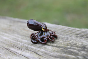 Maroon Brown Red  Miniature Handmade Glass Octopus Figurine, a Beautiful and Creative Glass Art Piece