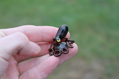 Handmade Dark Brown Glass Octopus Figurine Miniature Sea Animal Decor