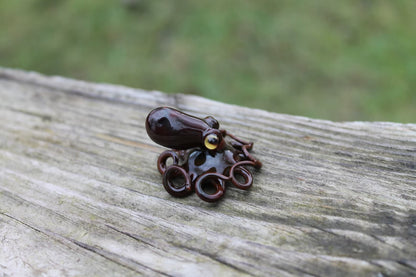 Handmade Dark Brown Glass Octopus Figurine Miniature Sea Animal Decor