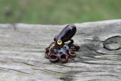 Handmade Dark Brown Glass Octopus Figurine Miniature Sea Animal Decor