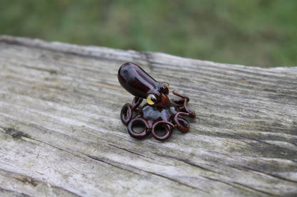 Handmade Dark Brown Glass Octopus Figurine Miniature Sea Animal Decor