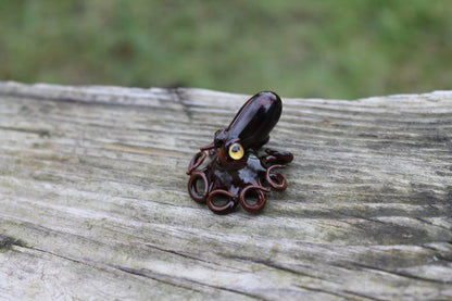 Handmade Dark Brown Glass Octopus Figurine Miniature Sea Animal Decor