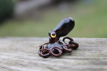 Handmade Dark Brown Glass Octopus Figurine Miniature Sea Animal Decor