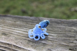 Azure Blue Miniature Handmade Glass Octopus Figurine, a Beautiful and Creative Glass Art Piece