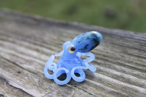 Azure Blue Miniature Handmade Glass Octopus Figurine, a Beautiful and Creative Glass Art Piece