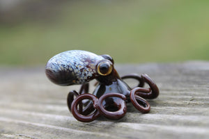 Brown-Blue Miniature Handmade Glass Octopus Figurine, a Beautiful and Creative Glass Art Piece