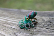 Load image into Gallery viewer, Green Ruby Red Miniature Handmade Glass Octopus Figurine, a Beautiful and Creative Glass Art Piece
