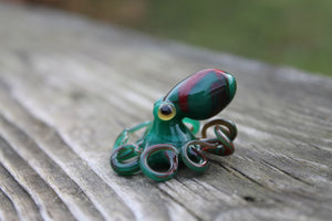 Green Ruby Red Miniature Handmade Glass Octopus Figurine, a Beautiful and Creative Glass Art Piece
