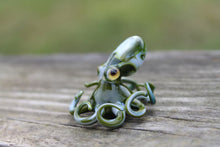 Load image into Gallery viewer, Olive Green Light Blue  Miniature Handmade Glass Octopus Figurine, a Beautiful and Creative Glass Art Piece
