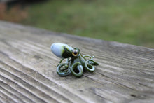 Load image into Gallery viewer, Olive Green Light Blue  Miniature Handmade Glass Octopus Figurine, a Beautiful and Creative Glass Art Piece
