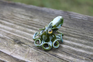 Olive Green Light Blue  Miniature Handmade Glass Octopus Figurine, a Beautiful and Creative Glass Art Piece
