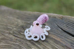 Light Pink Purple White  Miniature Handmade Glass Octopus Figurine, a Beautiful and Creative Glass Art Piece