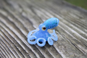 Light Blue Azure Miniature Handmade Glass Octopus Figurine, a Beautiful and Creative Glass Art Piece