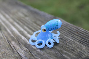 Light Blue Azure Miniature Handmade Glass Octopus Figurine, a Beautiful and Creative Glass Art Piece