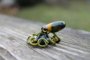 Green Olive Orange Miniature Handmade Glass Octopus Figurine, a Beautiful and Creative Glass Art Piece