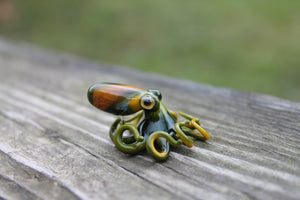 Green Olive Orange Miniature Handmade Glass Octopus Figurine, a Beautiful and Creative Glass Art Piece