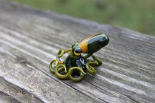 Load image into Gallery viewer, Green Olive Orange Miniature Handmade Glass Octopus Figurine, a Beautiful and Creative Glass Art Piece
