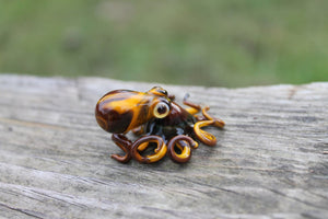 Brown Miniature Handmade Glass Octopus Figurine, a Beautiful and Creative Glass Art Piece