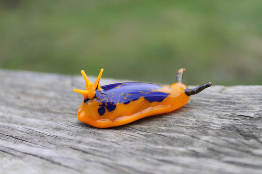 Vibrant Orange And Blue Glass Sea Slug Figurine 2 Inches